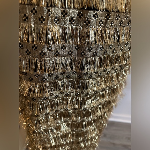 Gold & Black Fringed & Fully Embellished Sleeveless Gown - Picture 12 of 14